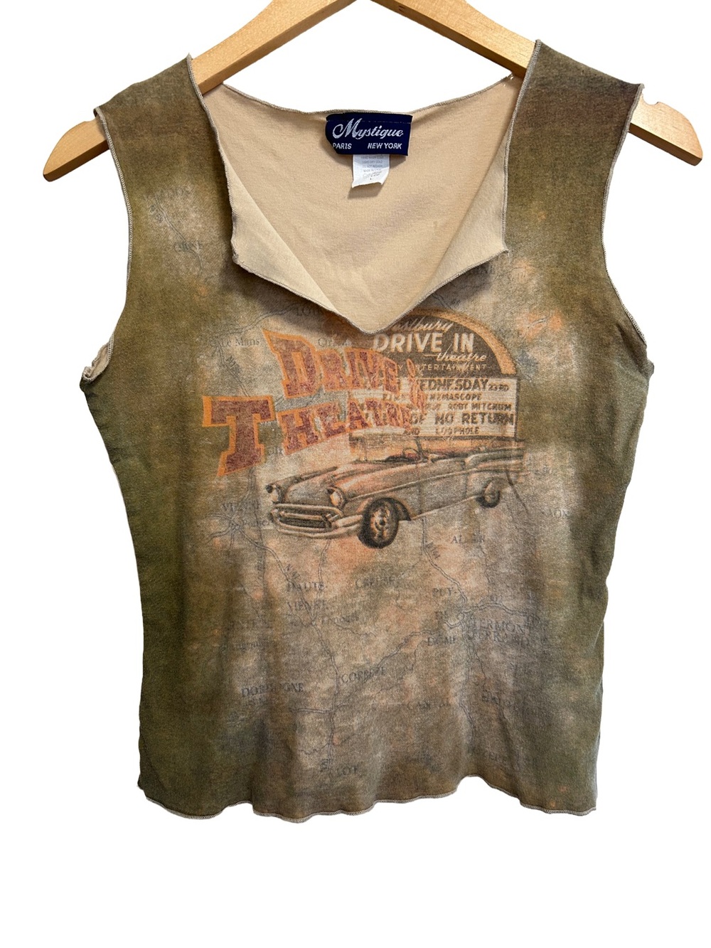 Vintage Mystique Paris New York Distressed Drive-In Graphic Tee